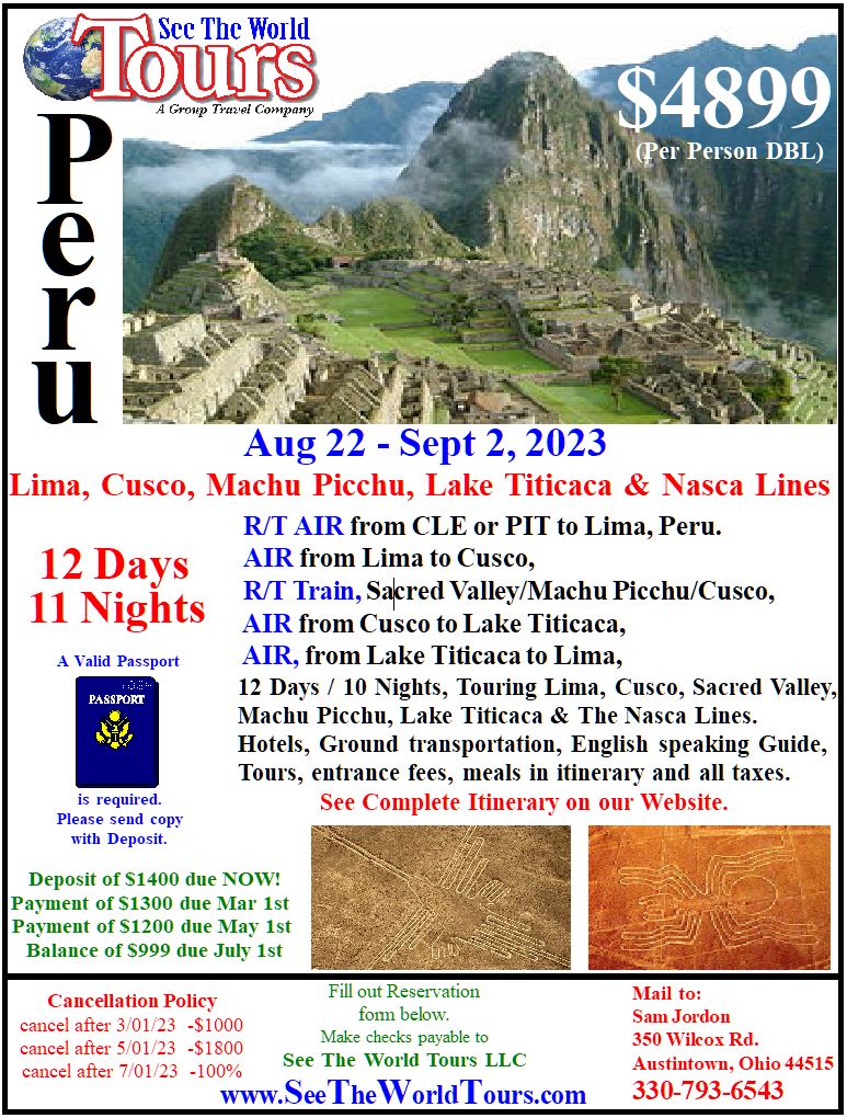 Peru Tour, Aug/Sept 2023 Flyer